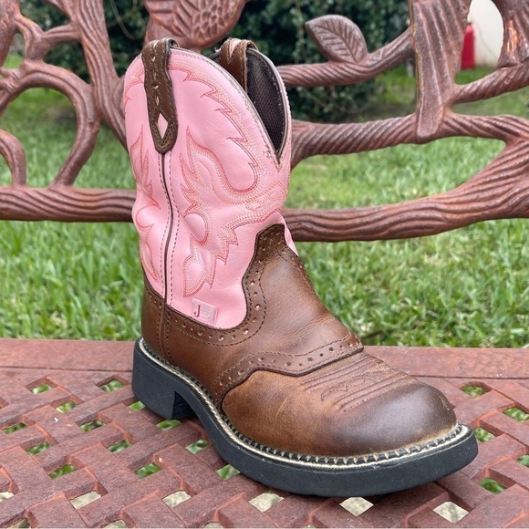 Justin gypsy cowgirl collection pink & brown round toe leather western boots - Picture 2 of 10